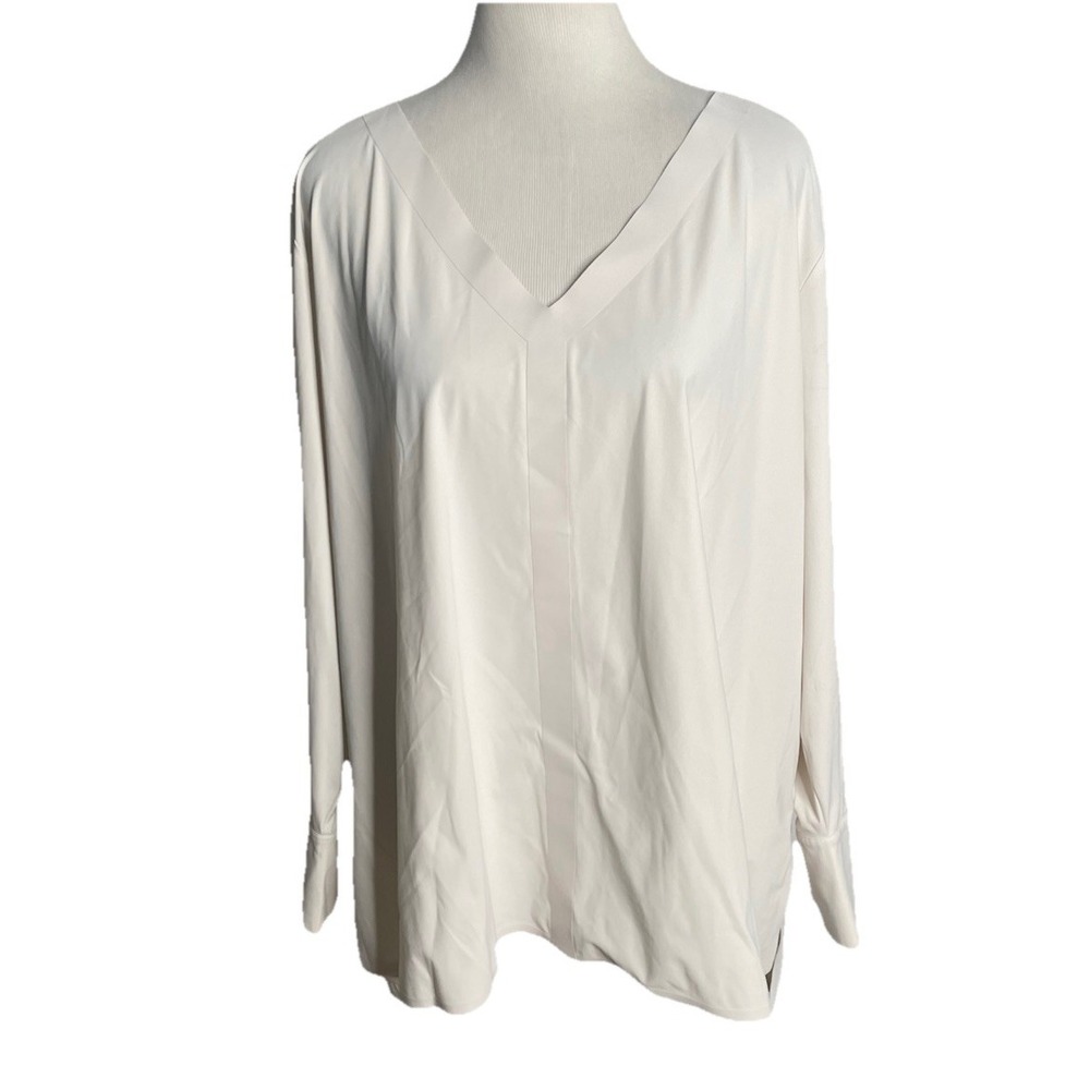 Aday Something Tailored Shirt Women XL  Cream V-Neck Side‎ Slits Minimalist